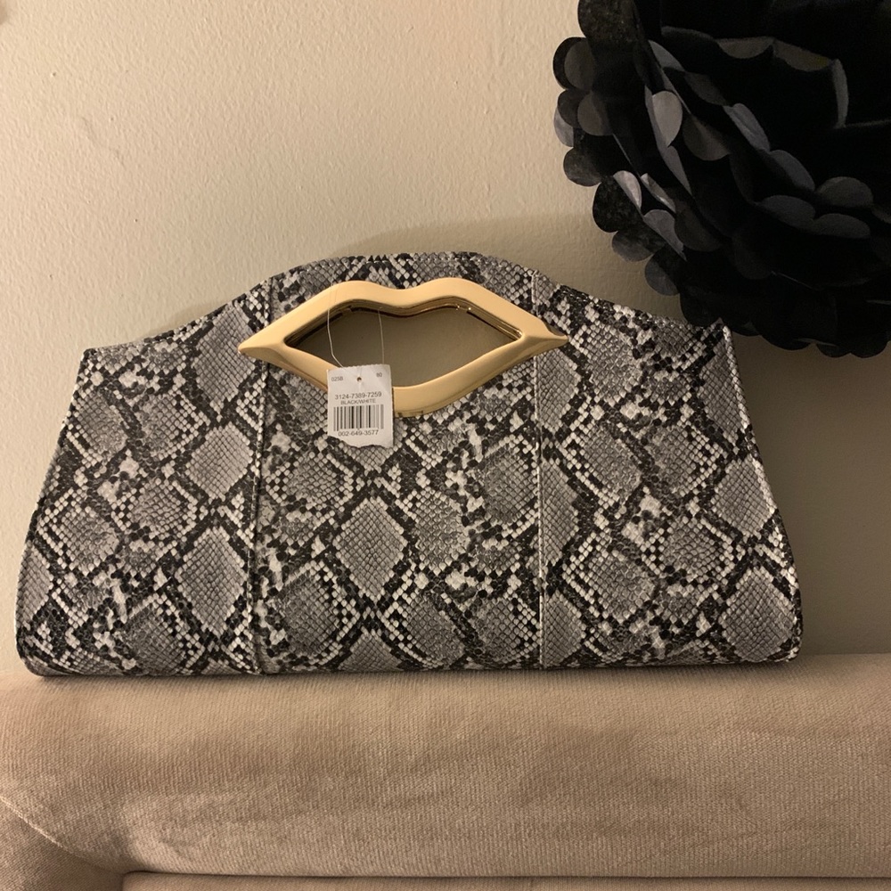 Faux snakeskin clutch